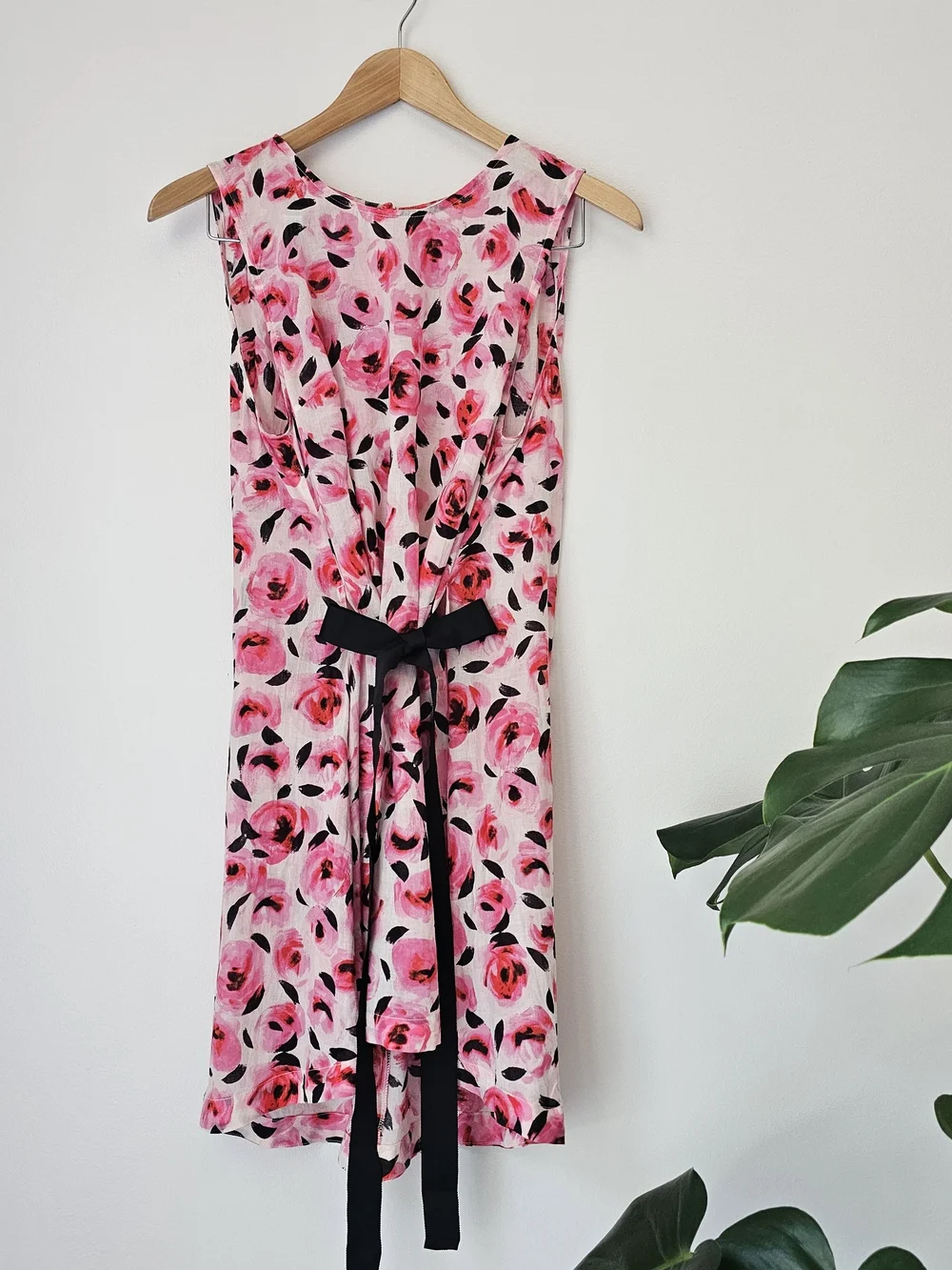 Kate Spade Pink Floral Sleeveless High-Low Dress with Black Waist Tie